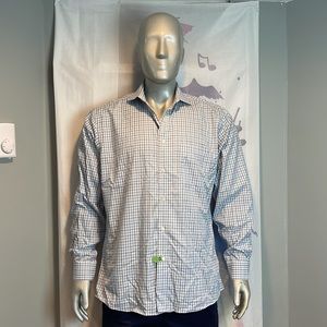 PRONTO UOMO Non-Iron 100% Cotton Blue Plaid Men’s Dress Shirt Size 17 34/25